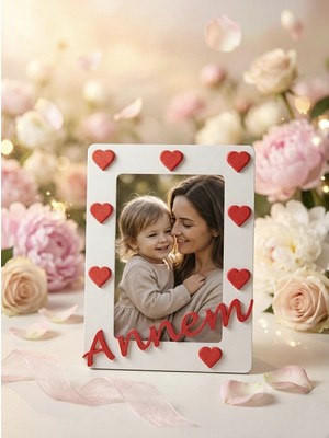Anneler Günü Fotoğraf Çerçevesi – Anneler Günü Hediyesi Kalpli Tasarım (14X19CM)