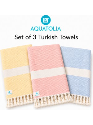 AQUATOLIA Sardes Peştemal Aquatolıa 3 Lü Set- %100 Pamuk- 100X180- Peştemal- Spa, Plaj Havlusu