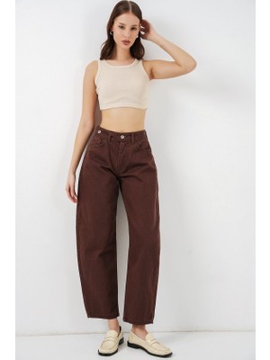 Trend Cojans Yüksek Bel Kot Pantolon 30081 - Kahverengi