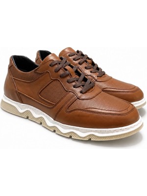 Zueofficial Erkek Hakiki Deri Sneaker Taba Rengi Günlük Spor Ayakkabı Rahat Taban