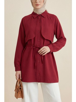 Moda Morfo Bolero Detaylı Bağcıklı Poplin Tunik -Bordo