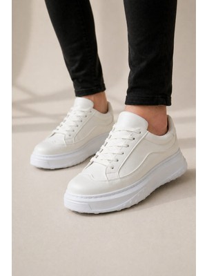 Joy Ayakkabı JY507 Dara Bağcıklı Cilt Erkek Günlük Sneaker Ayakkabı Cbt Beyaz