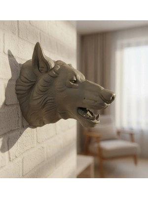 TKÇ Gri Kurt Duvar Biblosu Güçlü Detaylı Dekoratif Tasarım 25X19 cm