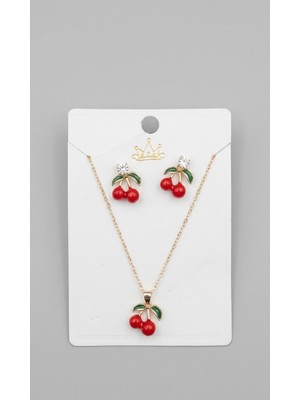 C&On Design Zirkon Taşlı Kiraz Figürlü Kolye ve Küpe Takı Seti
