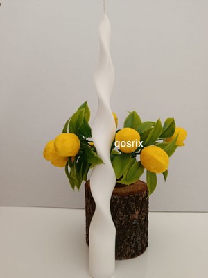 Qosrix Beyaz Burgulu Şamdan Soya Mumu Doğal Kokulu Uzun Çubuk Konik Burgu Spiral Mum Dekoratif 1 Adet