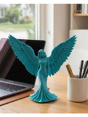 TKÇ 3D Turkuaz Melek Insan Biblo  Estetik Dekoratif Obje