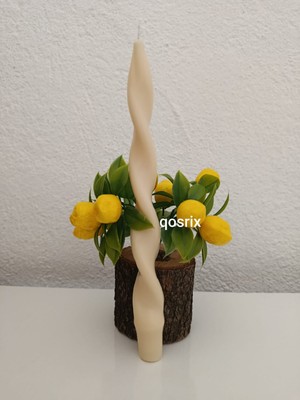 Qosrix Krem Burgulu Şamdan Soya Mumu Doğal Kokulu Uzun Çubuk Konik Burgu Spiral Mum Dekoratif 1 Adet