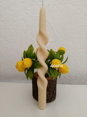 Qosrix Krem Burgulu Şamdan Soya Mumu Doğal Kokulu Uzun Çubuk Konik Burgu Spiral Mum Dekoratif 1 Adet