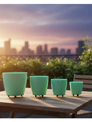 TKÇ 4’lü 3D Mint Yeşil Saksı Seti Modern Tasarım Dekoratif Ayaklı Vazo