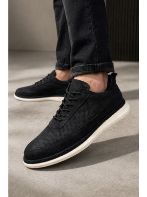 Zueofficial Erkek Siyah Hakiki Nubuk Deri Sneaker Ayakkabı – Günlük Şık Rahat Spor Ayakkabı
