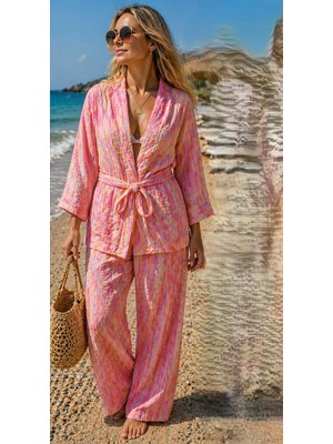 Made by Alisha Pembe Şifon Kimono Takımı