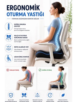 EpiRelax Ergonomik Coccyx Oturma Yastığı Visco Sünger ile Maksimum Destek Uzun Oturuşlarda Konforu Artırır