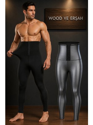 Lüx Wood Wood ve Erşah Erkek Termal Sauna Tayt – Yüksek Bel Agraflı Toparlayıcı & Sıkılaştırıcı Korse Tayt