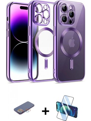 Marsilyan™- iPhone 12 Pro Kılıf Nova Işık Özel Seri - Siyah 3D Antistatik Cam Ekran Koruyucu + Renkli Kamera Lens Koruma Cam - Pe