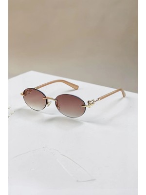 Ren Eyewear DERLA Metal Oval Kadın Güneş Gözlüğü Mavi Cam Detaylı UV400 Korumalı