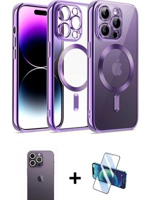 Marsilyan™- iPhone 12 Pro Kılıf Nova Işık Özel Seri - Siyah 3D Antistatik Cam Ekran Koruyucu + Neon Fosforlu Kamera Lens - Bz