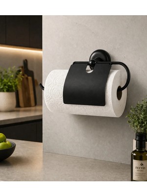 Mixsa Lüx Premium Siyah Yapışkanlı Kağıt Havluluk Mat Siyah Kolay Montaj Rulo Kağıt Havluluk