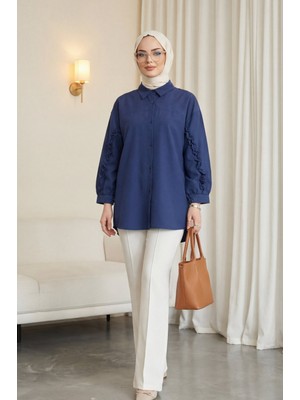 Moda Morfo Kolları Fırfırlı Düğmeli Poplin Gömlek -Laci