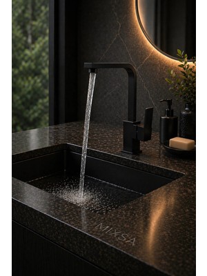 Mixsa Lüx Premium Siyah Kare Lavabo Bataryası