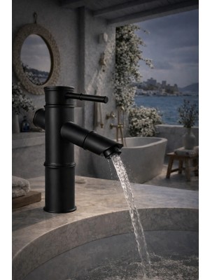 Mixsa Lüx Premium Bambu Siyah Banyo Lavabo Musluğu Çeşmesi