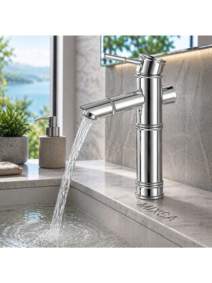 Mixsa Lüx Premium Krom Bambu Çanak Lavabo Bataryası Çanak Lavabo Uyumlu Parlak Gri Batarya