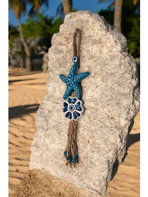 Özbience Deniz Yıldızı ve Yonca Desenli Seramik Süs, Çok Amaçlı Dekoratif 9X35 cm