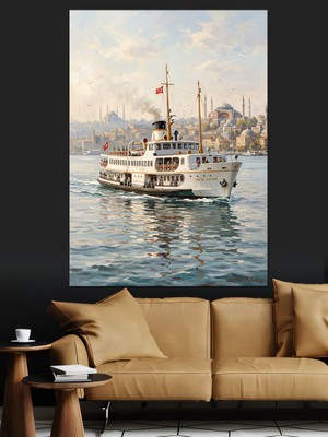 Artmeg Istanbul Boğazında Beyaz Şehir Hattı Vapuru Dekoratif Kanvas - Mdf Ahşap Tablo