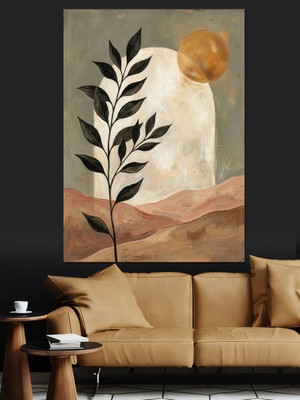 Artmeg Modern Soyut Bitki ve Ay Formu Dekoratif Kanvas - Mdf Ahşap Tablo