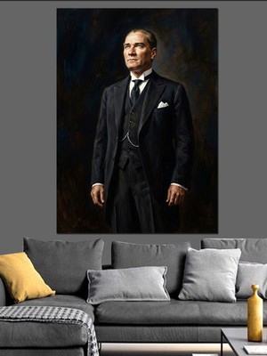 Artmeg Takım Elbiseli Vakur Atatürk Portresi Dekoratif Kanvas - Mdf Ahşap Tablo