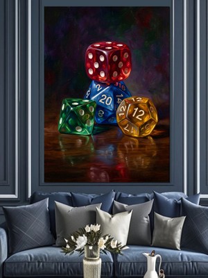 Tablomega Renkli Zar Kulesi Modern Sanat Dekoratif Kanvas - Mdf Ahşap Tablo