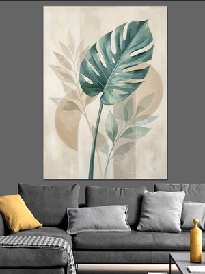 Artmeg Modern Minimalist Büyük Yeşil Yaprak Dekoratif Kanvas - Mdf Ahşap Tablo