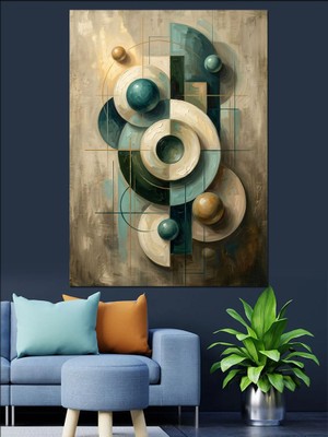 Tablomega Geometrik Modern Soyut Daireler Tasarımı Dekoratif Kanvas - Mdf Ahşap Tablo