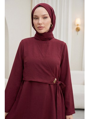 Moda Morfo Beli Çapraz Bağlamalı Pantolonlu Modal Takım  -Bordo