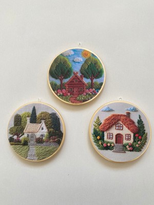 Özbience Nakış Temalı 3'lü Duvar Süsü, 11CM Çap, Şık ve Dekoratif Aksesuar