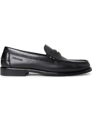 Tommy Hilfiger Siyah Erkek Deri Klasik Ayakkabı Hılfıger Penny Crust Lth Loafer