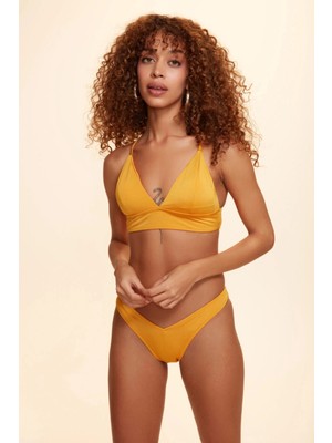 No Gossip Crush Sırtı Çapraz Üçgen Bikini Tek Üst Sarı 229100