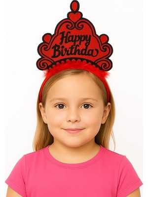 Renas Store Kırmızı Happy Birthday Prenses Tacı – Doğum Günü Taç Aksesuarı