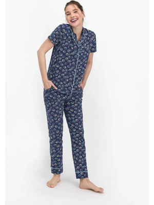 Pierre Cardin Kadın Sea Shell Indigo Gömlek Pijama Takımı PC7692-KOYUINDIGO-L