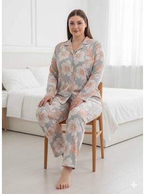 Dorelux Yeni Sezon Battal Yakalı Önden Düğmeli Yumuşak Viskon Pijama Takımı 12026