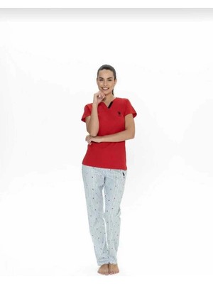 U.S. Polo Assn. U.s.polo.assn Pamuklu Kısa Kol V Yaka Kadın Pijama Takım