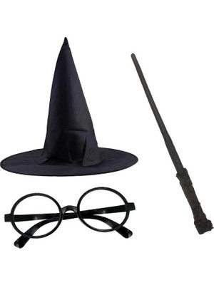 Uravas Store Harry Potter Siyah Şapkası Harry Potter Gözlüğü Harry Potter Asası 3 Lü Set