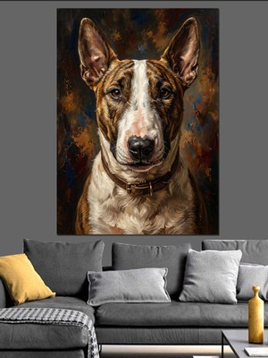 Karizma Tablo Büyük Kulaklı Bull Terrier Portresi Dekoratif Kanvas - Mdf Ahşap Tablo