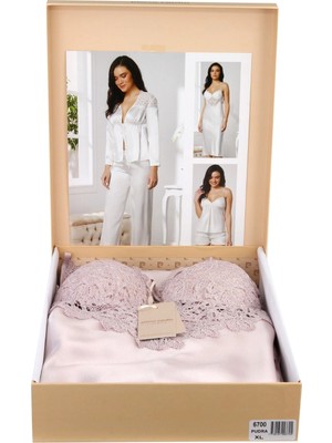 Pierre Cardin Saten Gecelik Sabahlık Pijama Takım Şort Takım 6'lı Gelin Çeyiz Seti - 6700