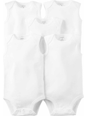 Carter's Carters Bebek Body 5'li Beyaz Kısa Kollu %100 Pamuklu Nervürlü Süslemeli- Sl 1L930410