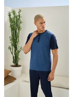 EkoAlışverişDünyam Kocabey 2205 Erkek Battal Midi Yaka Pijama Takım