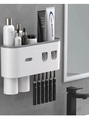 Renas Store Çok Fonksiyonlu Fırçası Tutucu Otomatik Dispenser Bardaklı Organizer