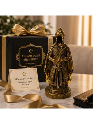 Home Dekor Hediye Prestij Güç Sembolü Tarihi Osmanlı Zırhlı Pelerinli Savaşçı Asker Biblo anlamlı Hediye Gold 28 cm
