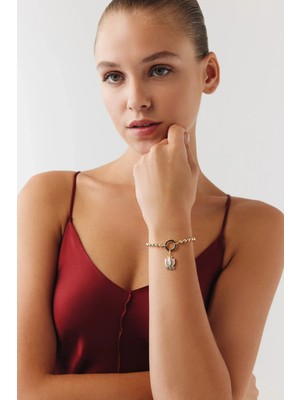 Goldium Jewellery Top Zincir Pembe Lotus Charm Bileklik