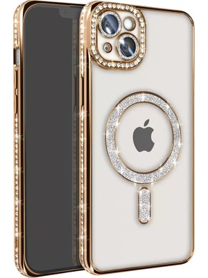 Prativas Newface Iphone 15 Kılıf Joke Simli Magneticsafe Kılıf - Gold