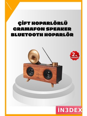 İn3dex Retro Gramafon Bluetooth Hoparlör 1800MAH Stereo Çift Hoparlör